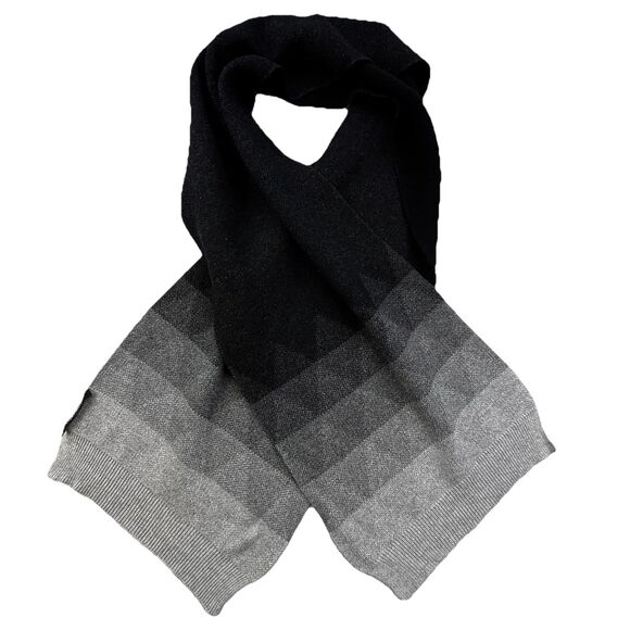 Banana Republic Merino Wool Scarf Black Gray Ombre Geometric 12” x 67” - Picture 1 of 5